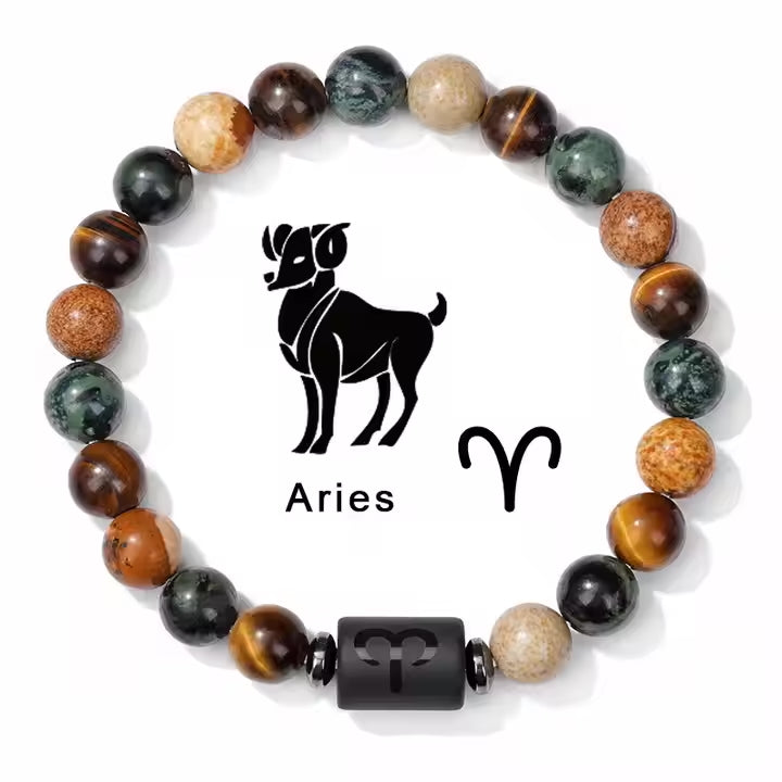 Aries Yellow Tiger Eye Black Bracelet 18-19cm