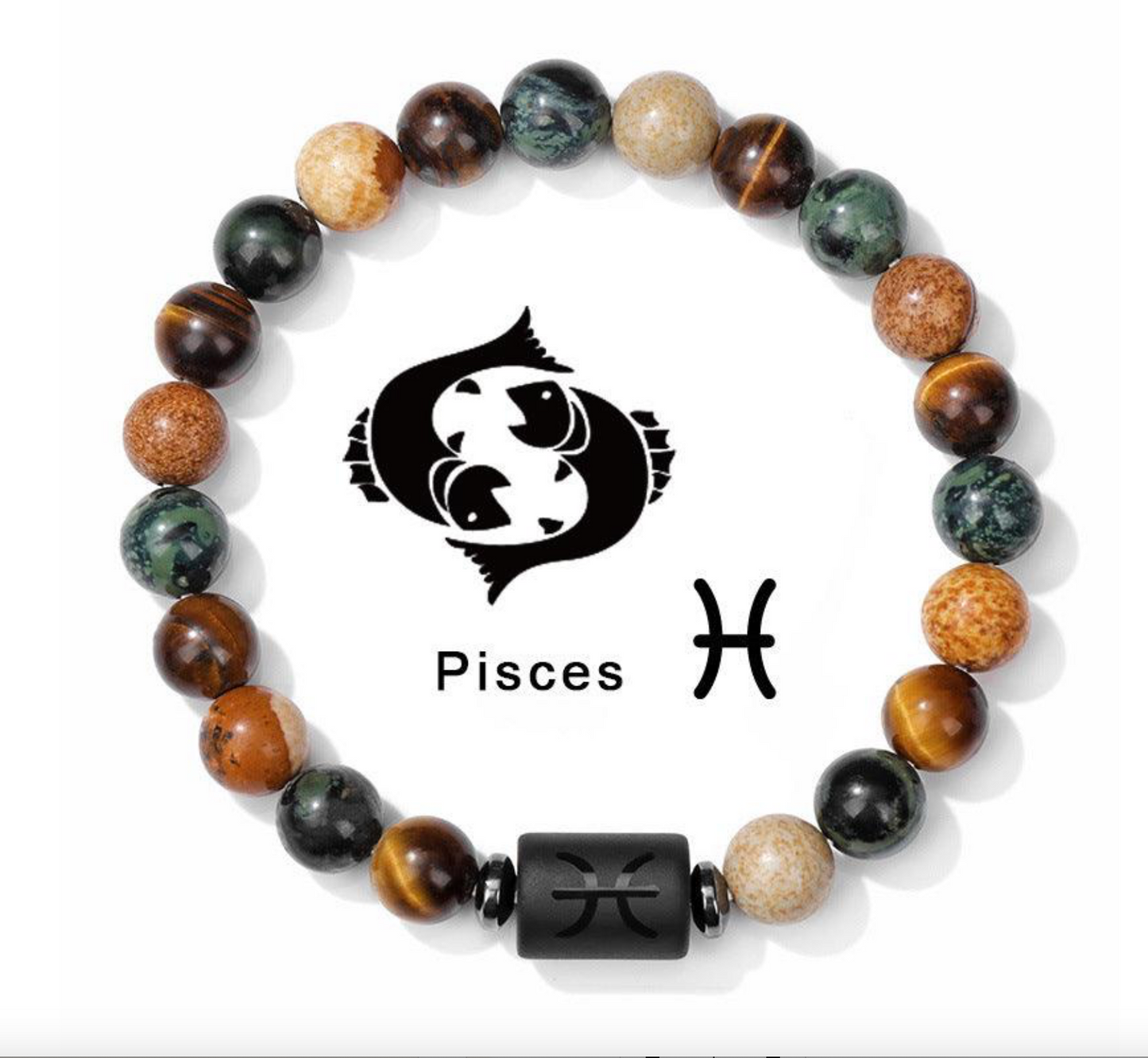 Pisces Yellow Tiger Eye Black Bracelet 18-19cm