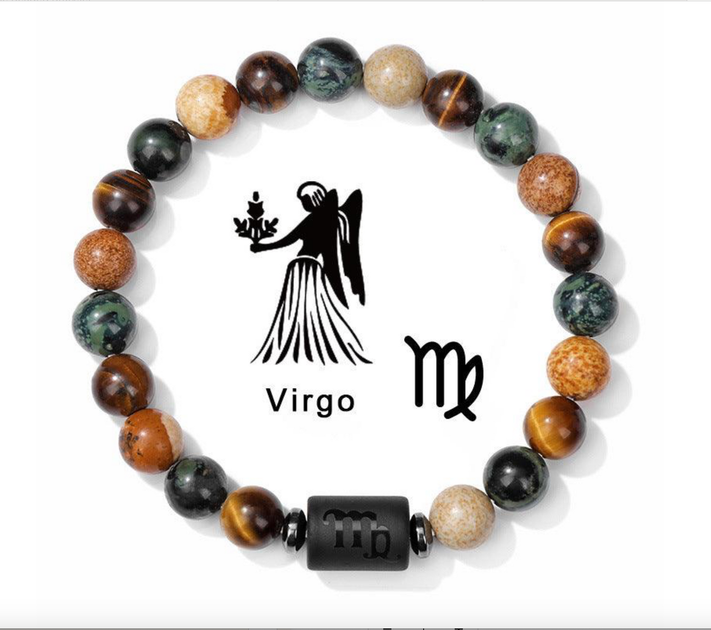 Virgo Yellow Tiger Eye Black Bracelet 18-19cm